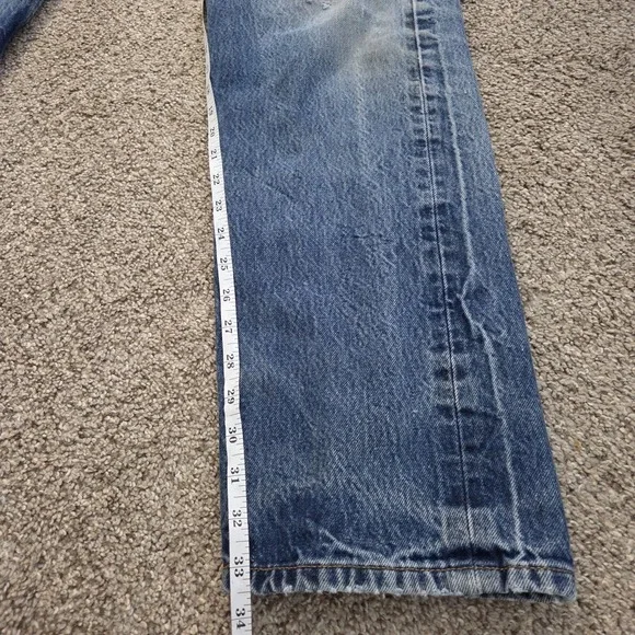Levis 501 Jeans Mens 36x38 Blue Denim Straight Leg Button Fly Distressed Stained - Picture 8 of 16